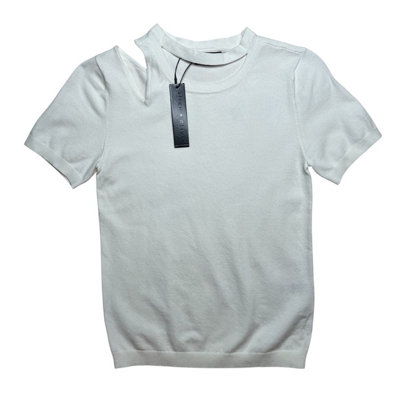 NWT Alice + Olivia Roslyn Cut Out Short Sleeve Top in White Size S - Picture 1 of 11